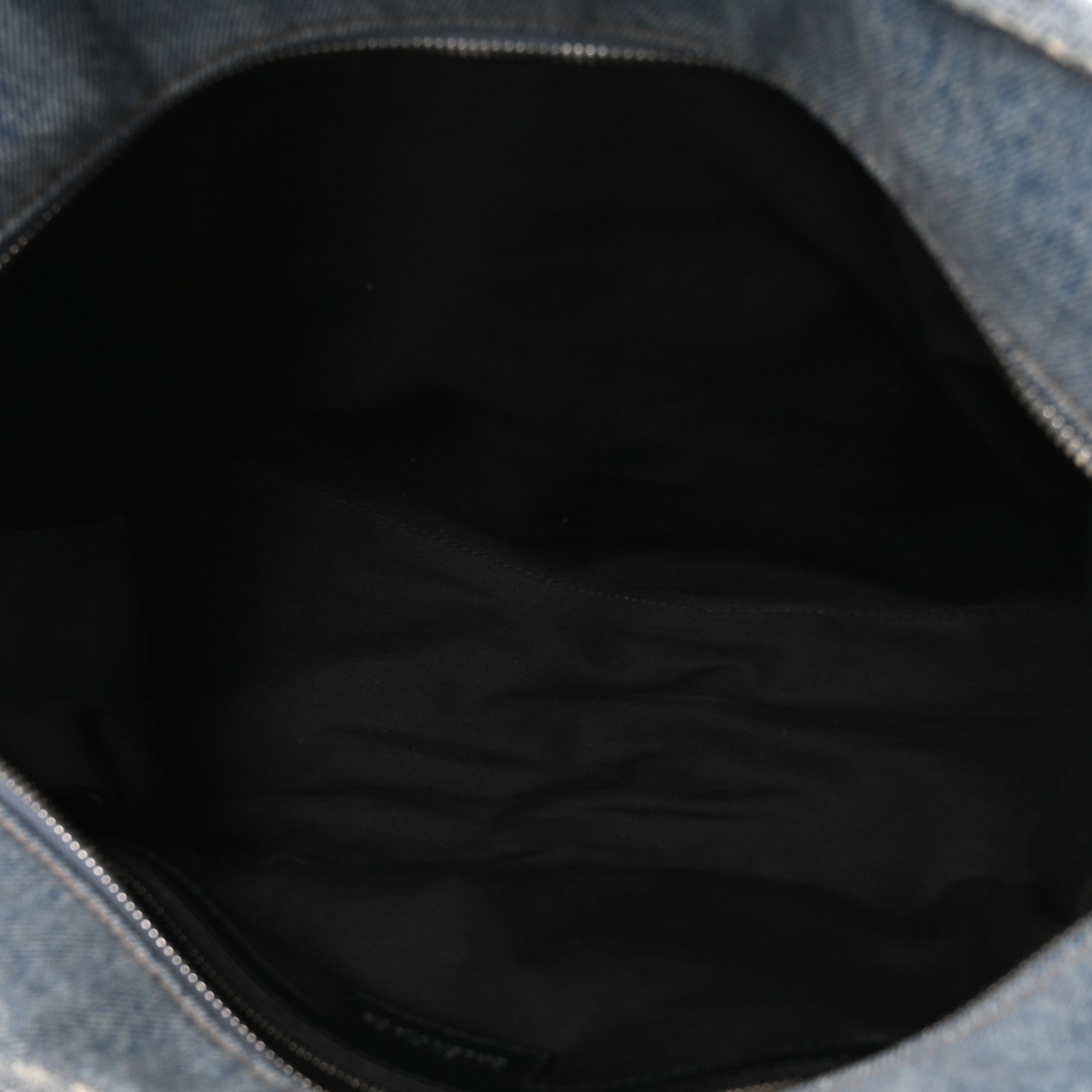 Balenciaga Washed Frayed Denim Crystal Neo Cagole City Handbag Blue 6 of 12
