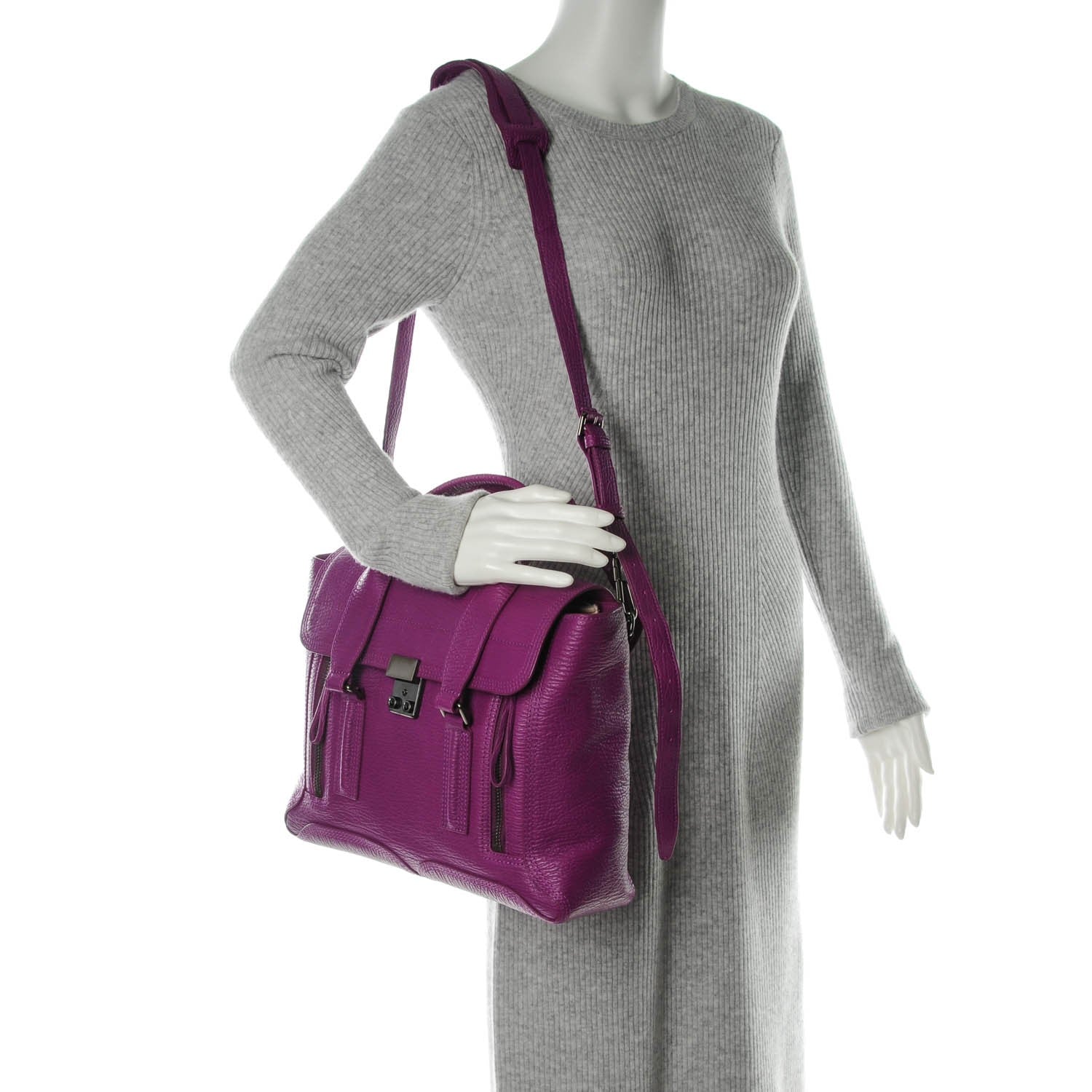 3.1 Phillip Lim 3.1 Textured Calfskin Medium Pashli Satchel Orchid 2 of 8