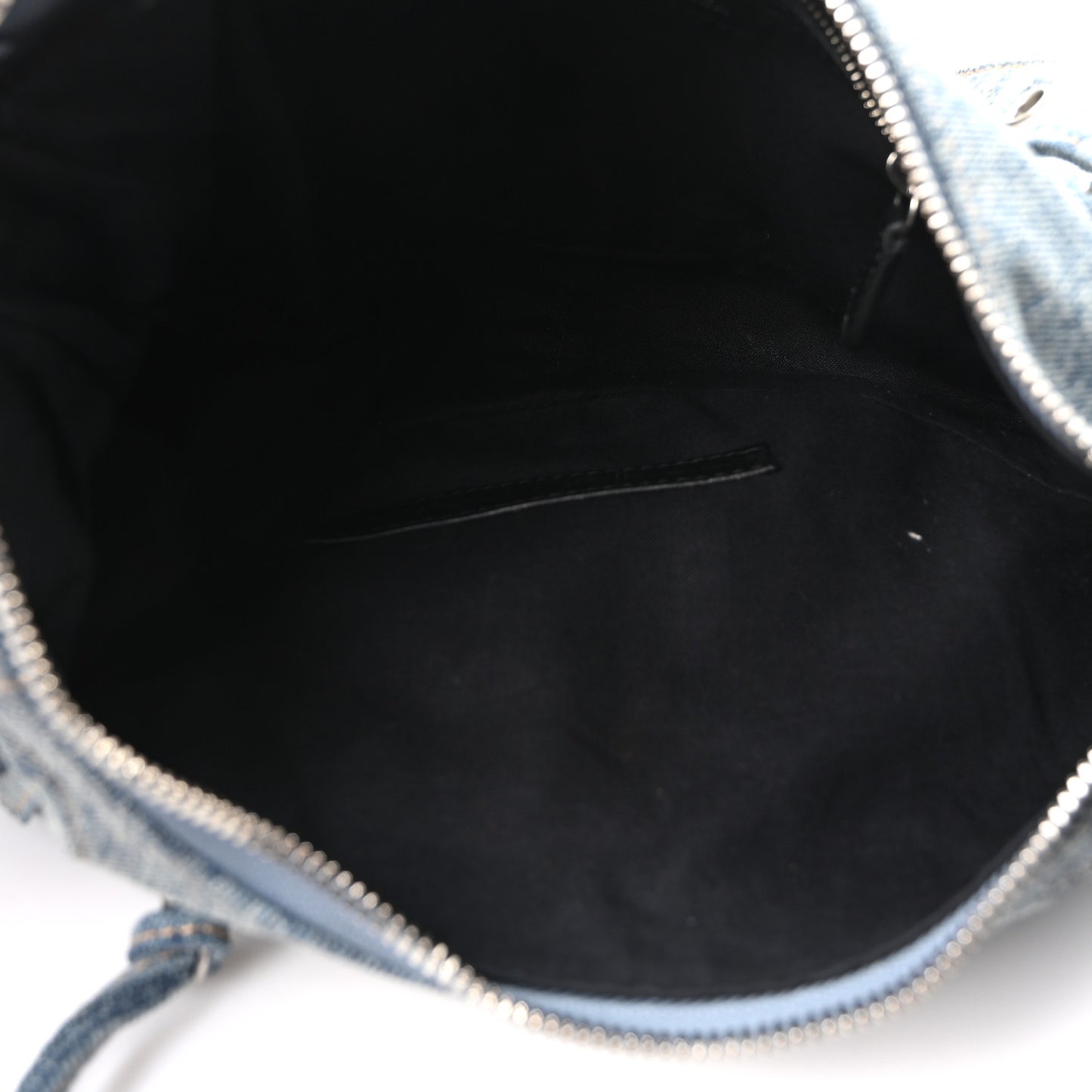 Washed Frayed Denim Crystal Small Le Cagole Shoulder Bag Blue