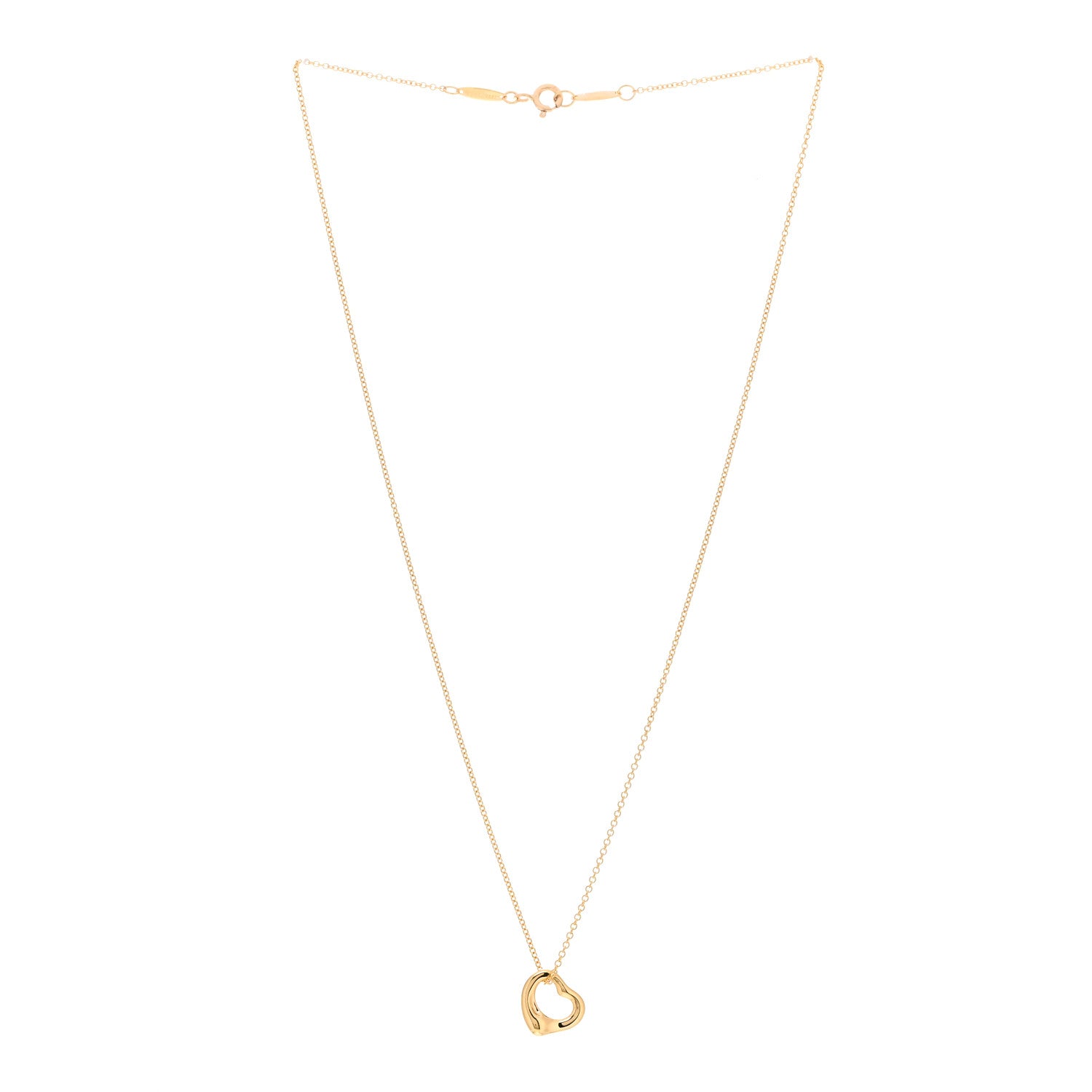Tiffany 18K Yellow Gold 11mm Elsa Peretti Open Heart Pendant Necklace 3 of 4