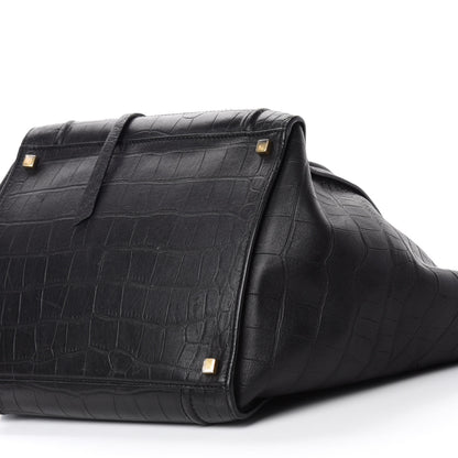 Celine Crocodile Embossed Calfskin Medium Phantom Luggage Black 7 of 15