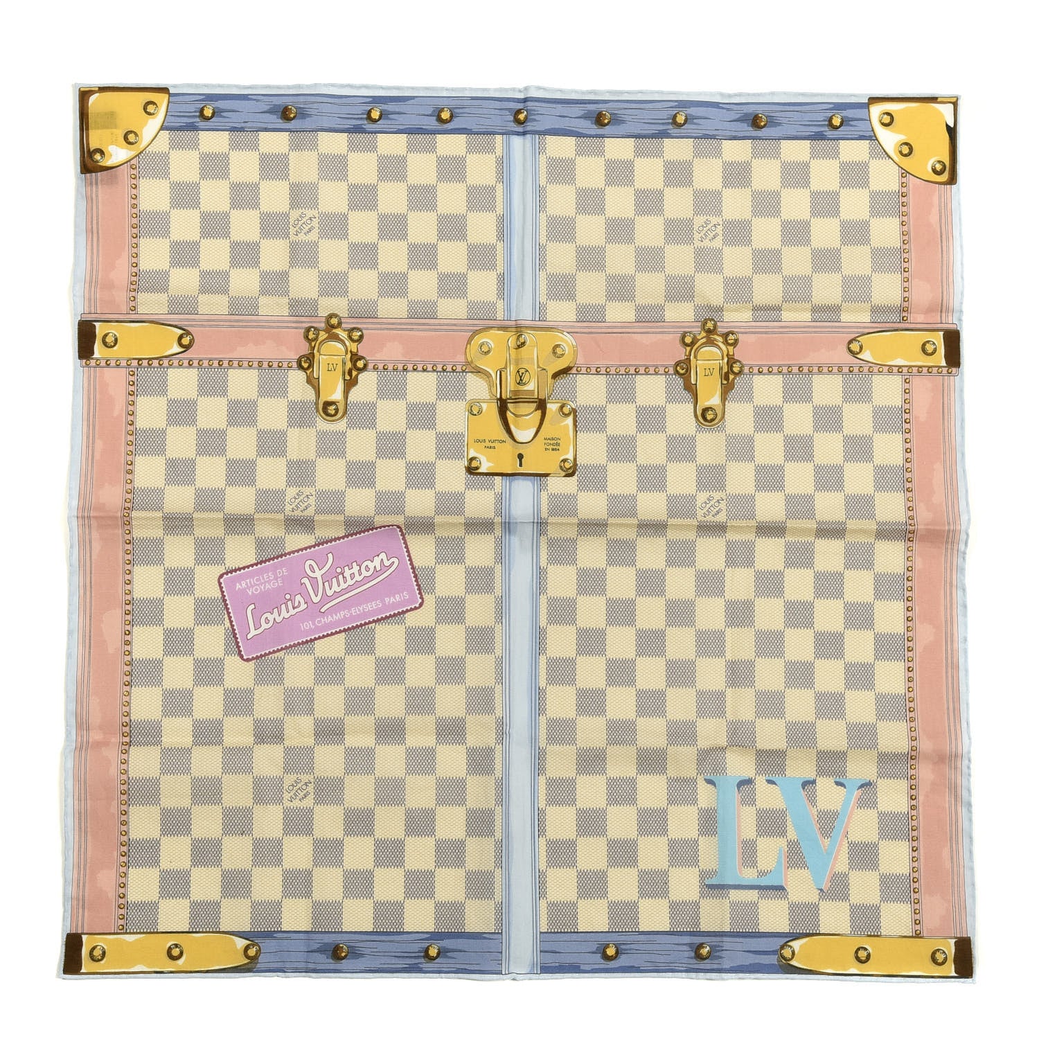 Louis Vuitton Cotton Damier Azur Summer Trunk Bandana Scarf 1 of 3