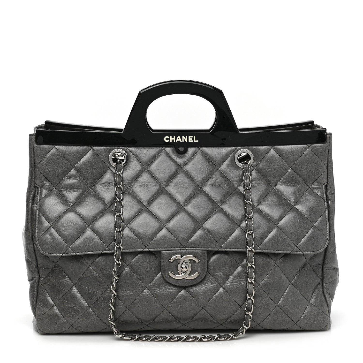 Chanel Glazed Calfskin Quilted Large CC Delivery Tote Grey 1 of 11