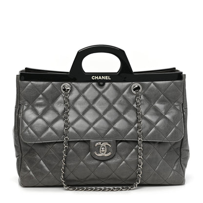 Chanel Glazed Calfskin Quilted Large CC Delivery Tote Grey 1 of 11
