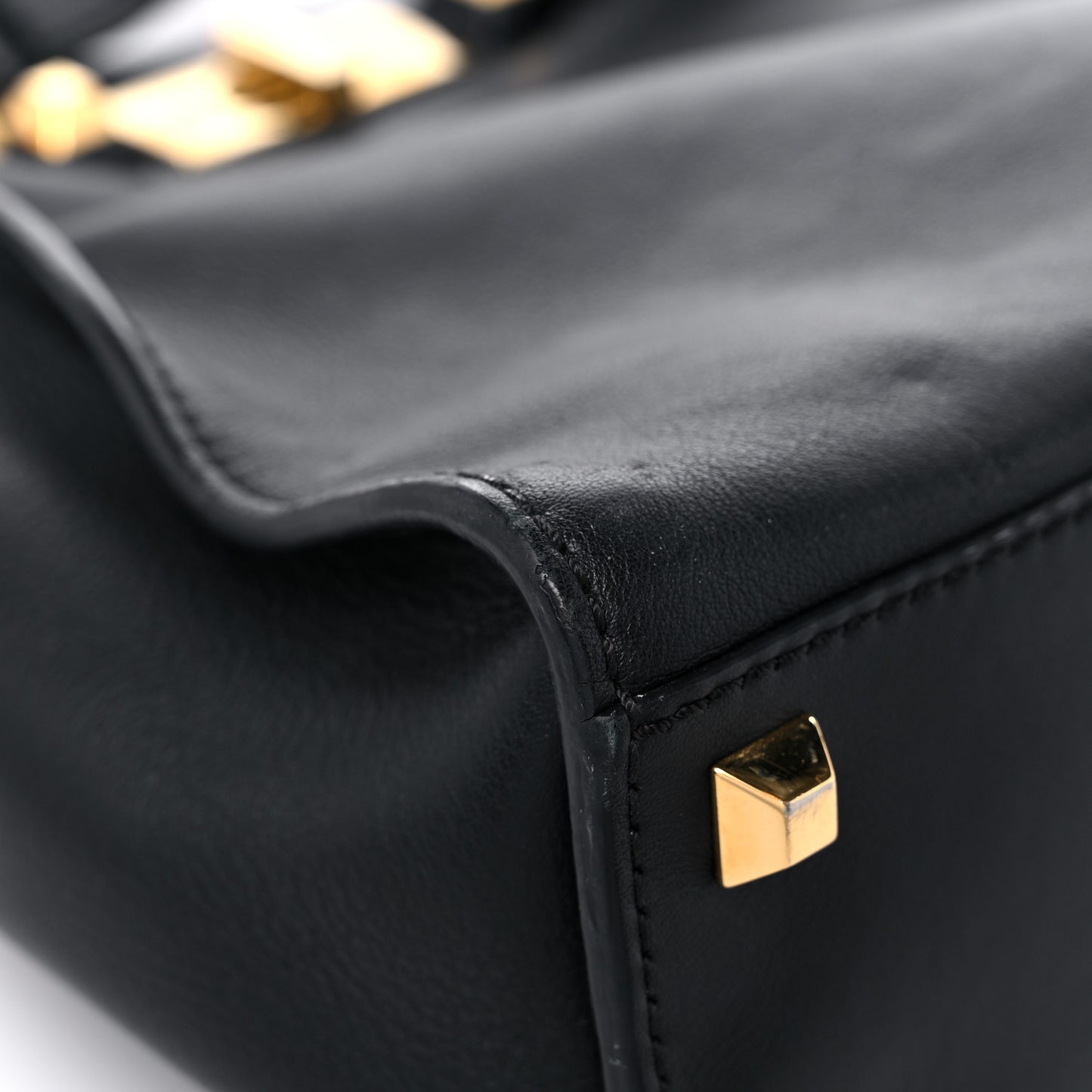Vitello Seta Gold Studded Medium Peekaboo Iconic Satchel Black