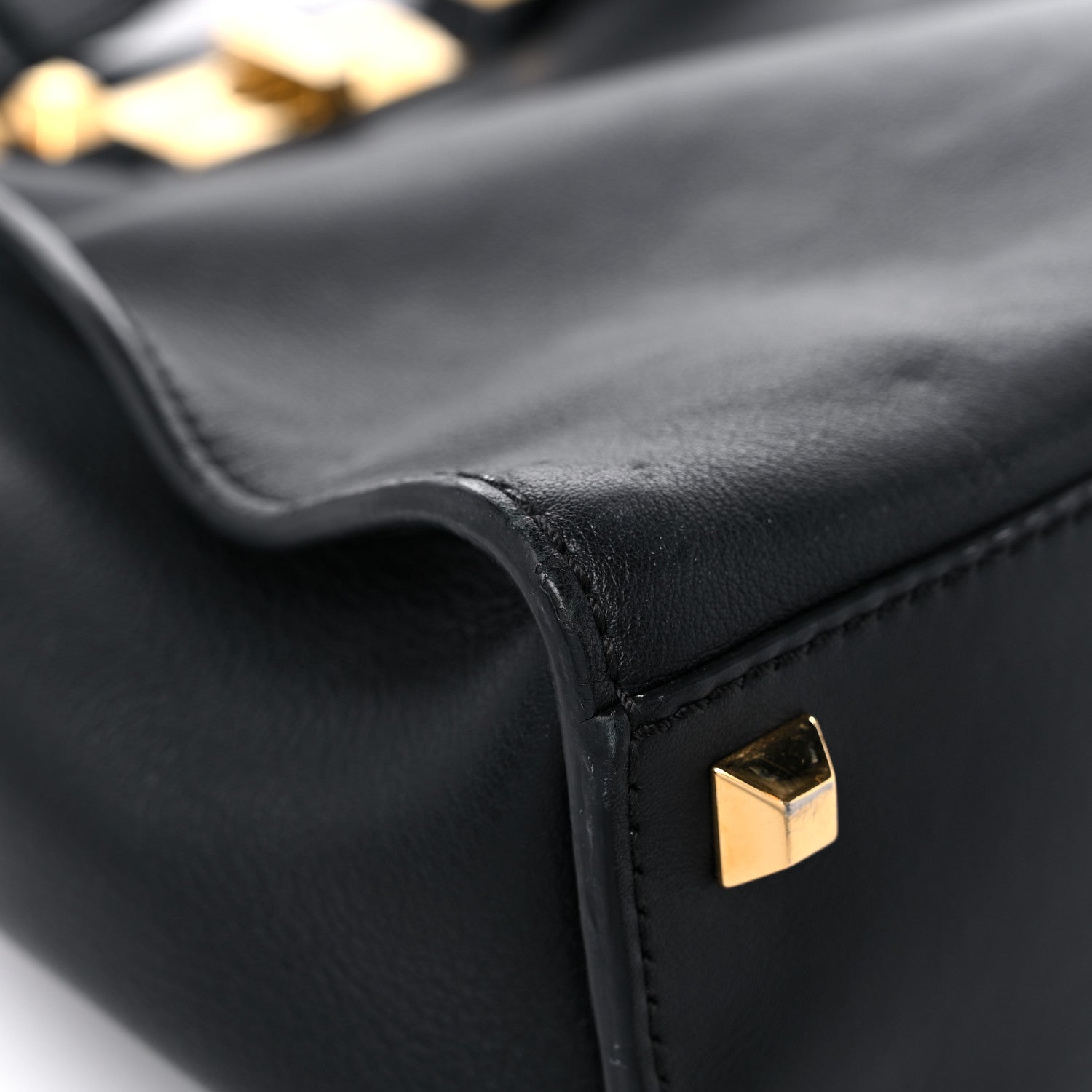 Fendi Vitello Seta Gold Studded Medium Peekaboo Iconic Satchel Black 10 of 17