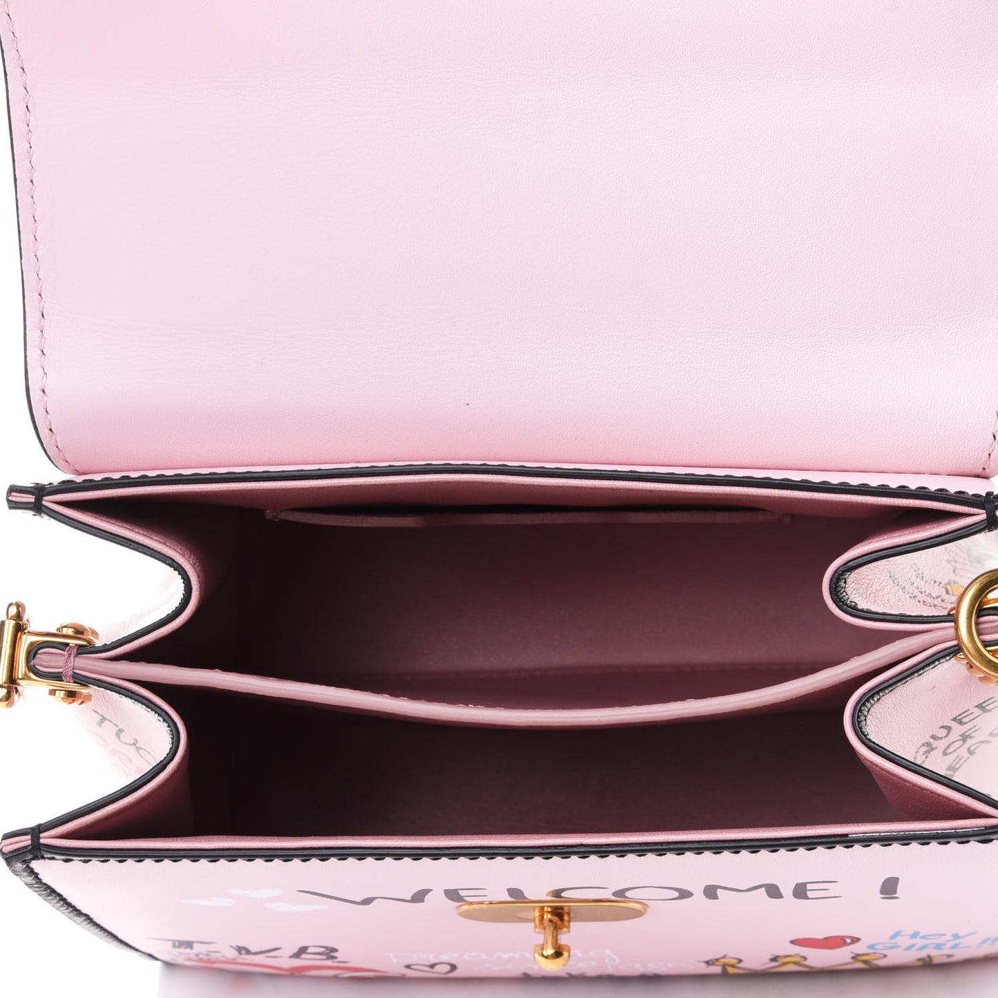 Calfskin Graffiti Printed Welcome Satchel Pink Black