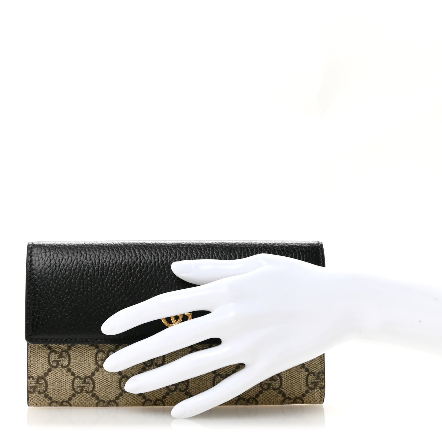 Dollar Calfskin GG Supreme Monogram GG Marmont Continental Wallet Black Beige Ebony