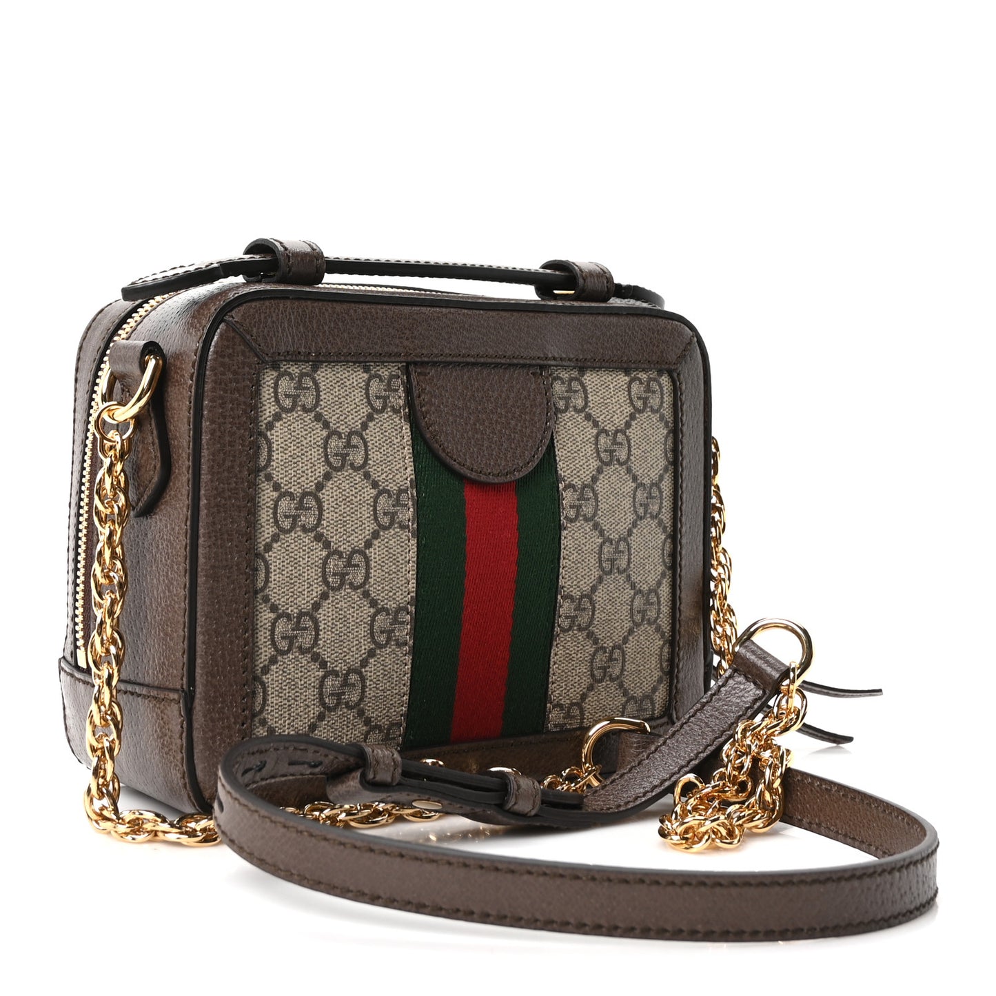 GG Supreme Monogram Mini Ophidia Top Handle Shoulder Bag Brown