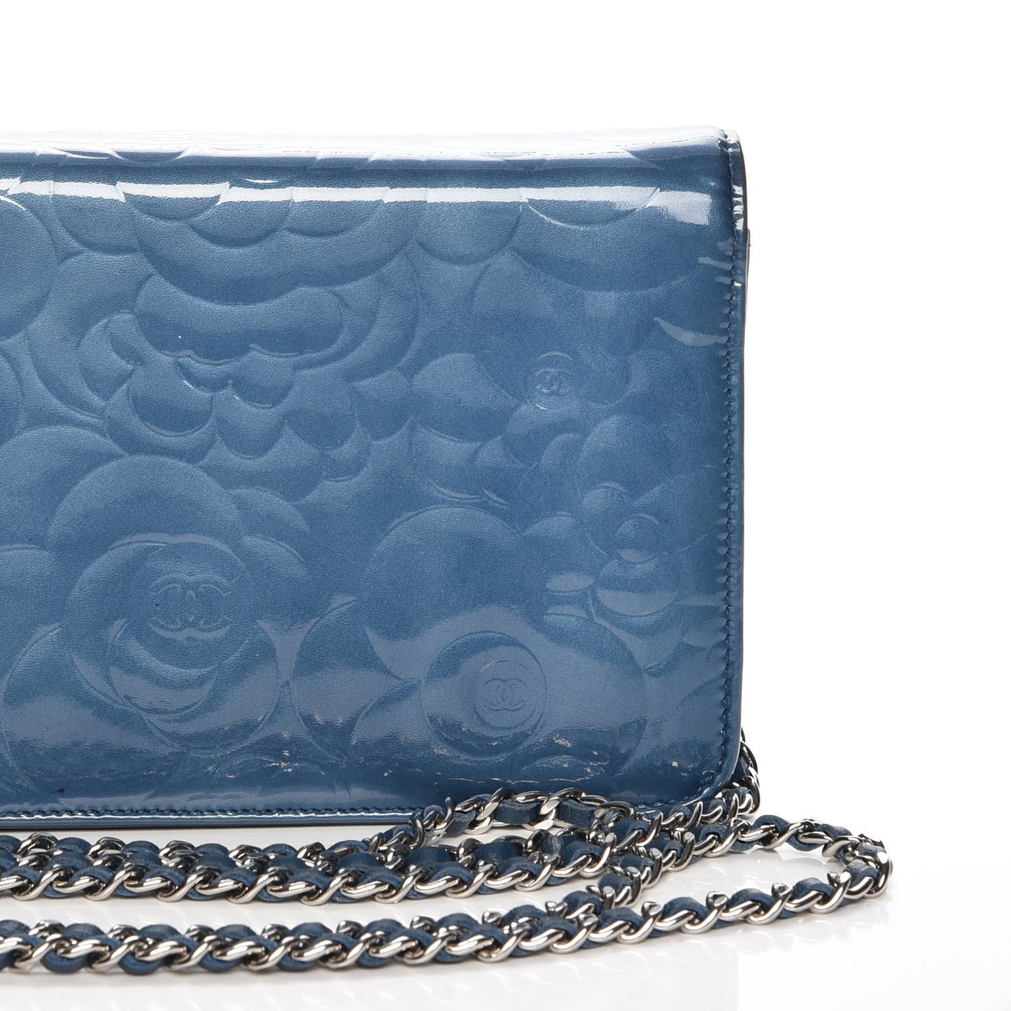 Patent Camellia Wallet on Chain WOC Blue