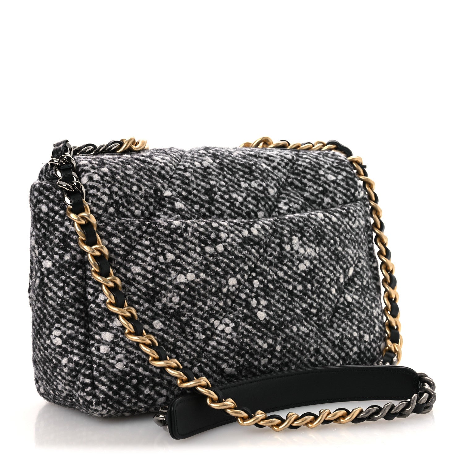 Chanel Tweed Quilted Medium Chanel 19 Flap Black White 3 of 12