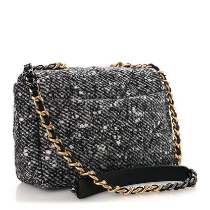 Chanel Tweed Quilted Medium Chanel 19 Flap Black White 3 of 12
