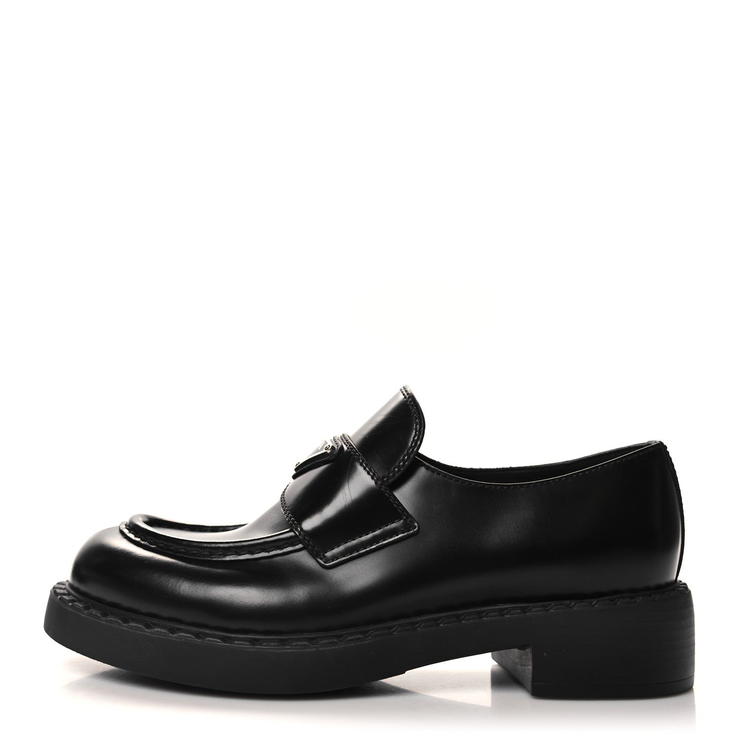 Prada Spazzolato Metal Triangle Logo 50mm Loafers 38 Black 1 of 8
