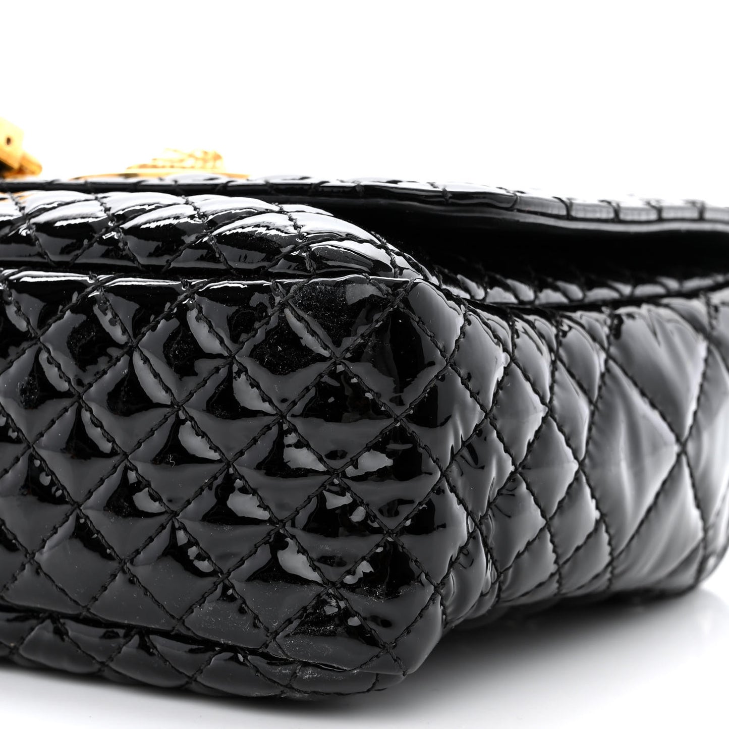 Patent Quilted Icon Shoulder Bag Black