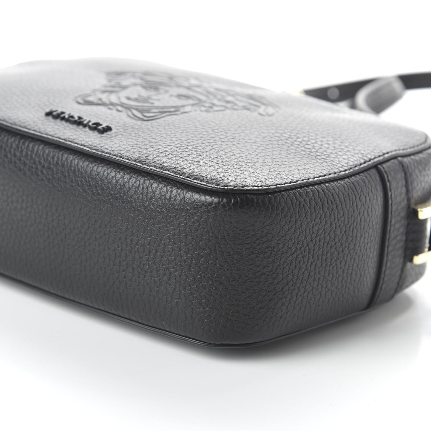 Grained Calfskin Embossed Medusa Camera Bag Black
