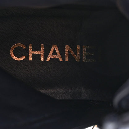 Chanel Wool Tweed Calfskin Chain Lace Up Combat Boots 39.5 Navy Blue Black 6 of 9
