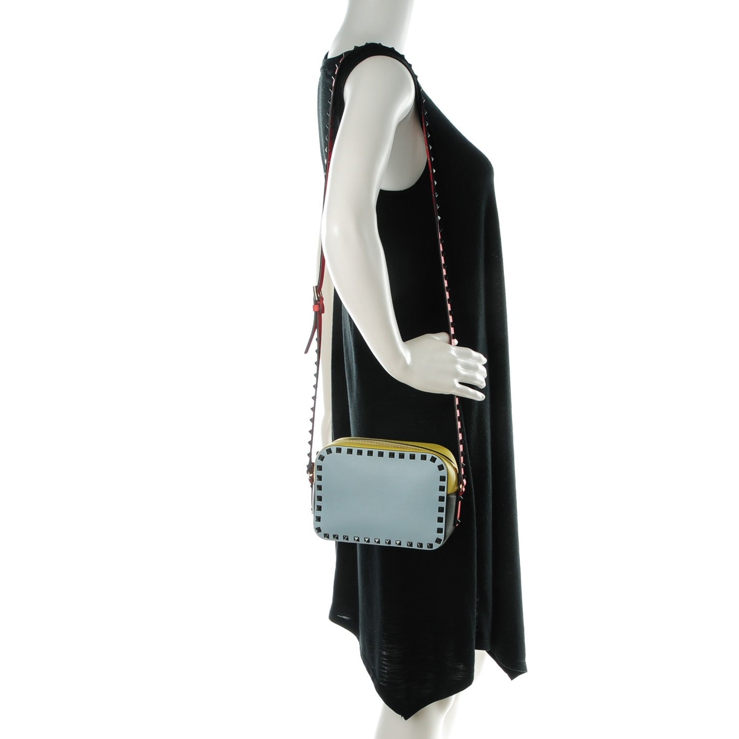 Calfskin Colorblock Rockstud Camera Crossbody Bag Multicolor