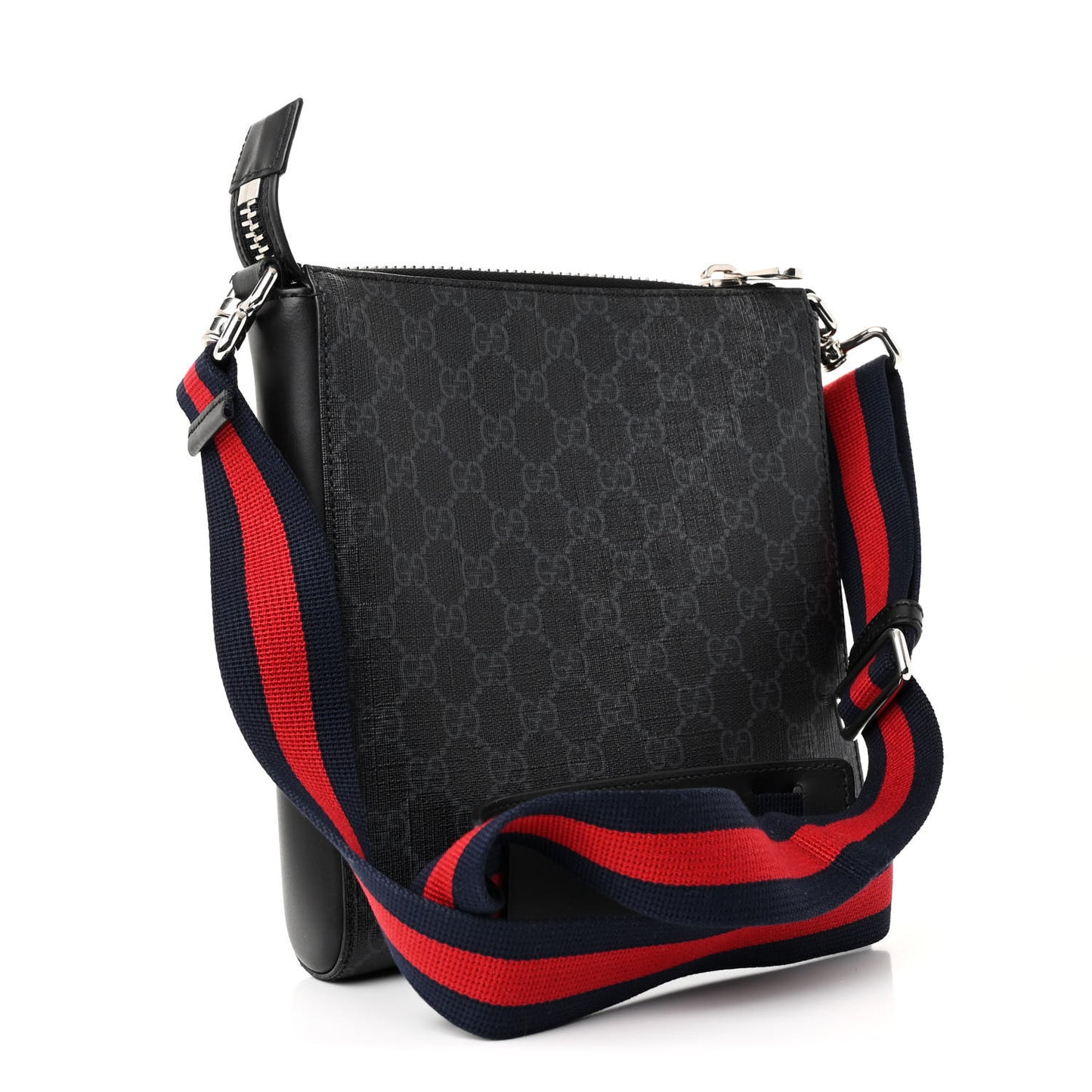 GG Supreme Monogram Web Small Flat Messenger Bag Black Grey