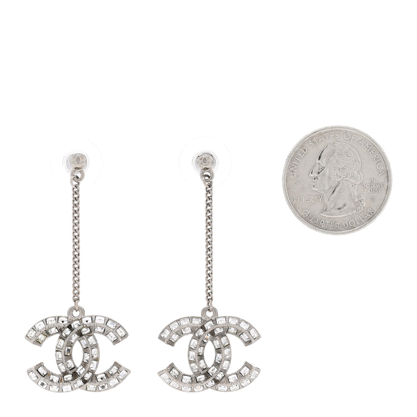 Baguette Crystal CC Drop Earrings Silver
