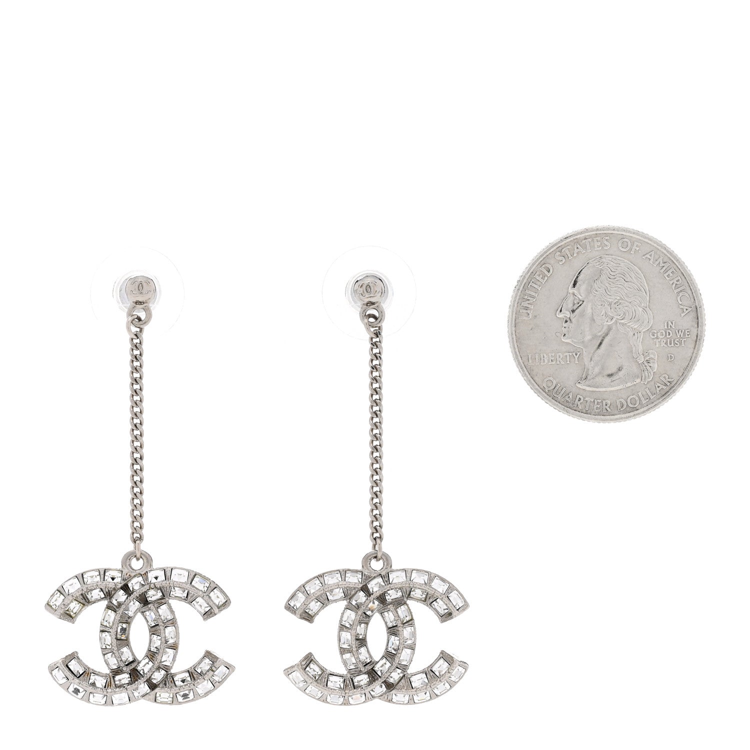 Chanel Baguette Crystal CC Drop Earrings Silver 2 of 4