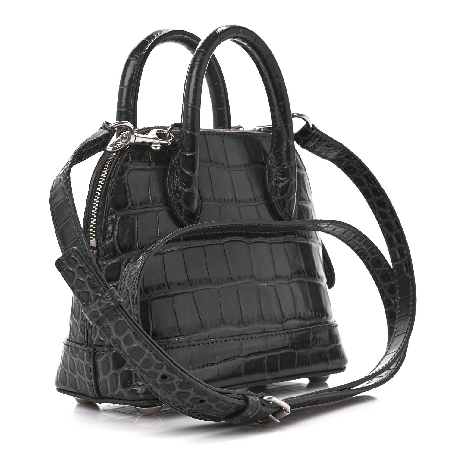 Balenciaga Shiny Calfskin Logo Crocodile Embossed XXS Ville Top Handle Bag Gray 3 of 11