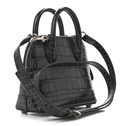 Balenciaga Shiny Calfskin Logo Crocodile Embossed XXS Ville Top Handle Bag Gray 3 of 11