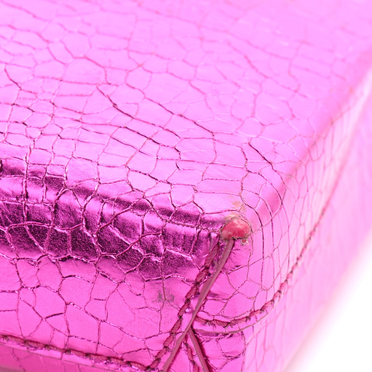 Metallic Calfskin Logo Shopping Phone Holder Bag Acid Fuchsia