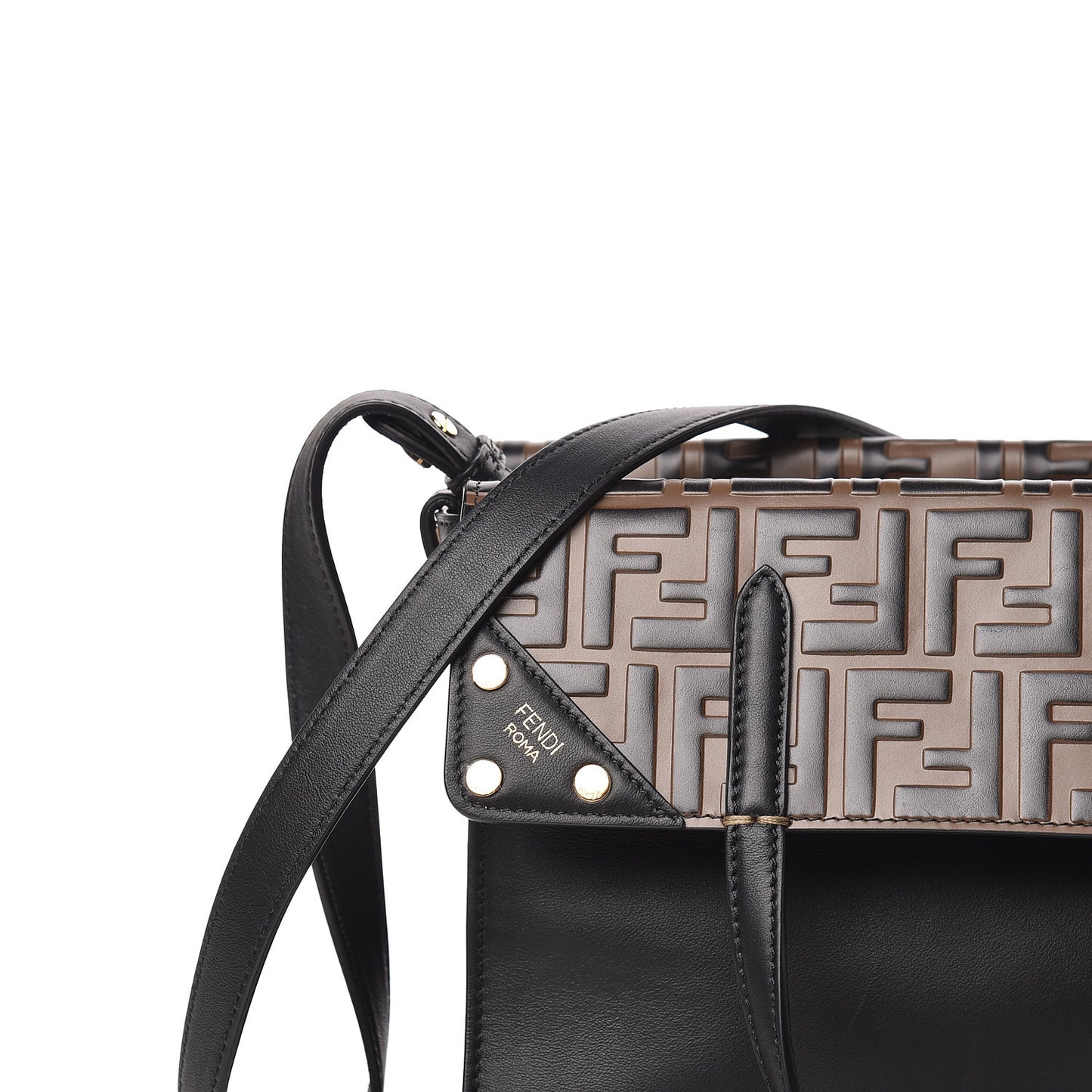 Vitello Grace Bi-Color FF 1974 Embossed Flip Tote Black Maya