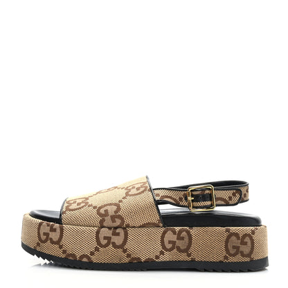 Gucci Monogram Maxi GG Granada Kid Angelina Platform 35mm Slingback Sandals 38 Camel Ebony Black 1 of 9
