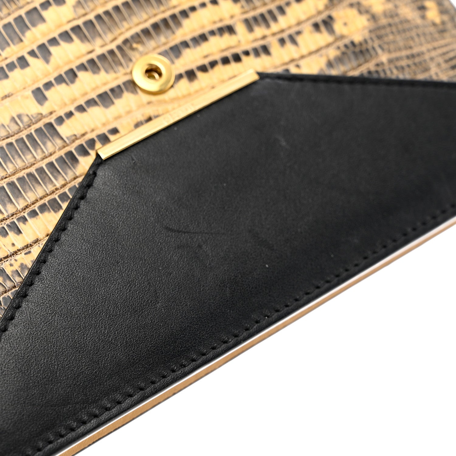 Celine Calfskin Lizard Diamond Compact Multifunction Wallet Beige Black 9 of 10