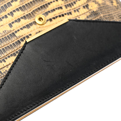 Celine Calfskin Lizard Diamond Compact Multifunction Wallet Beige Black 9 of 10