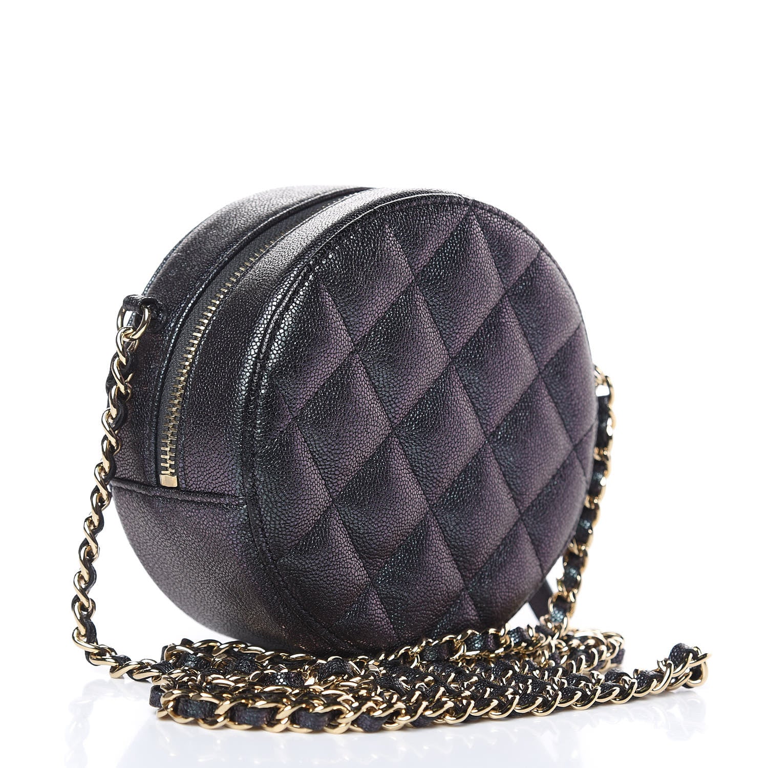 Chanel Iridescent Caviar Quilted Round Clutch With Chain Black 3 of 10