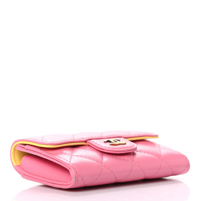 Chanel Lambskin Quilted Flap Card Holder Wallet Pink Yellow 4 of 10