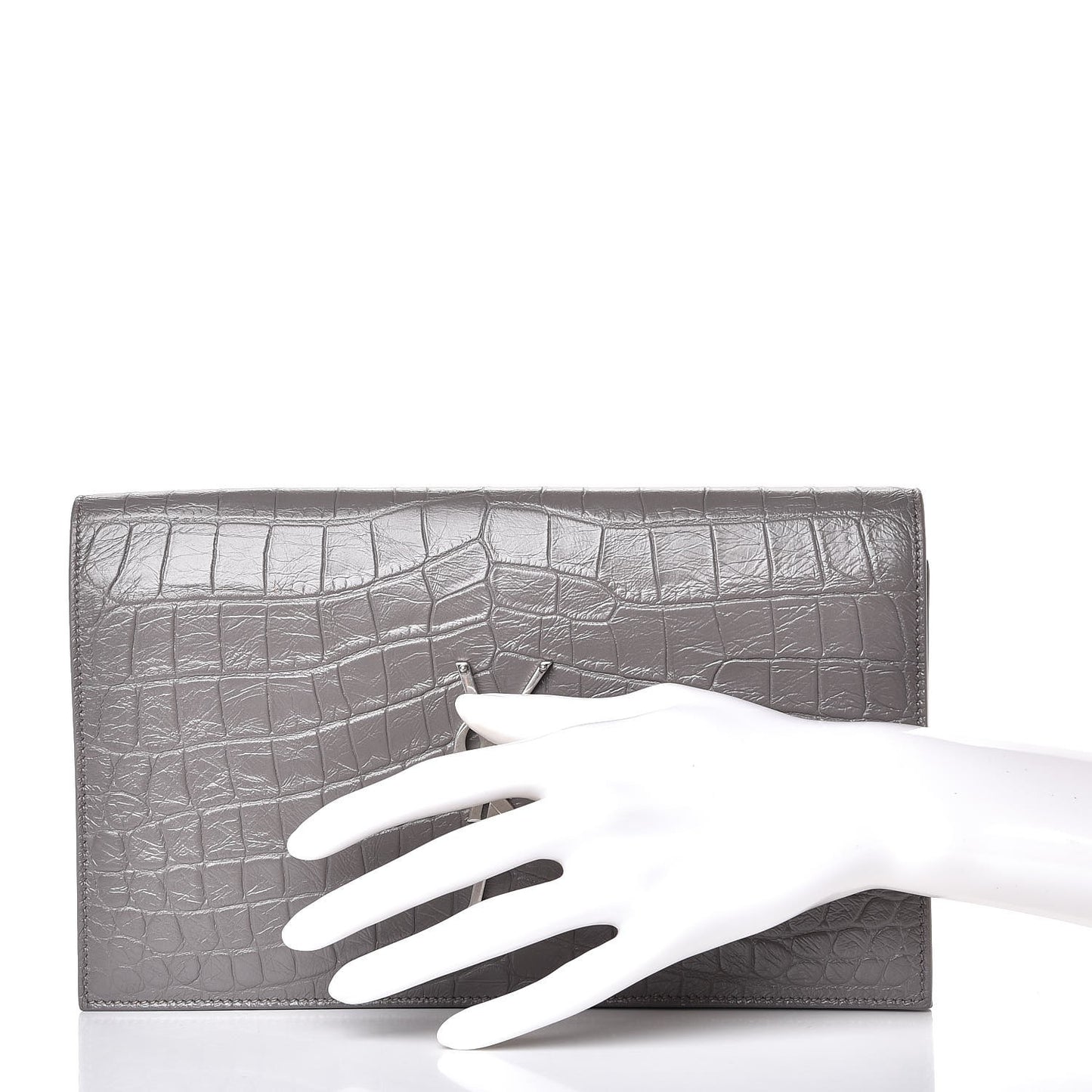 Croc Embosssed Calfskin Classic Kate Monogram Clutch Fog
