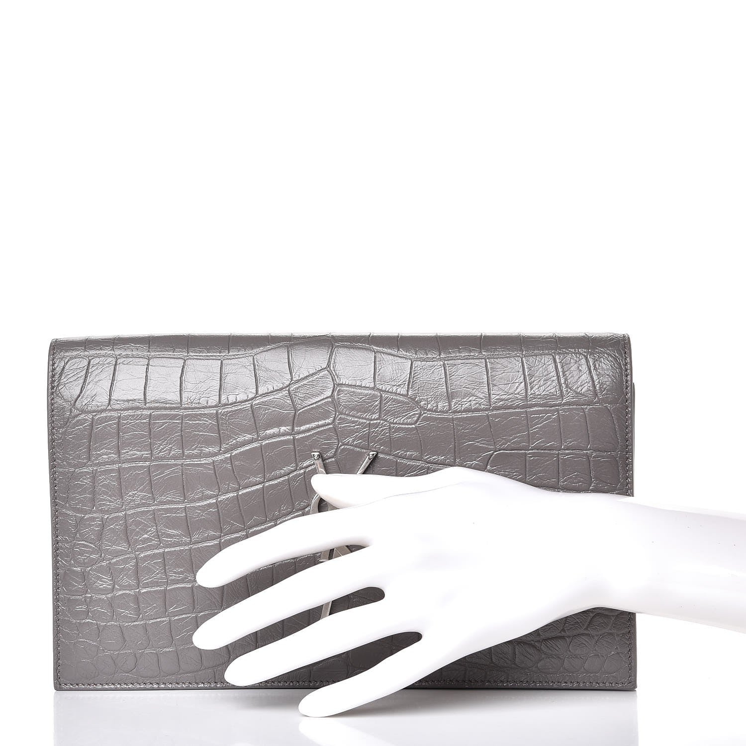 Saint Laurent Croc Embosssed Calfskin Classic Kate Monogram Clutch Fog 2 of 7