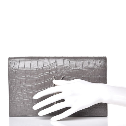 Saint Laurent Croc Embosssed Calfskin Classic Kate Monogram Clutch Fog 2 of 7