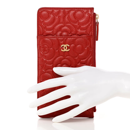 Chanel Caviar Camellia Embossed Classic Flat Wallet Pouch Red 2 of 15