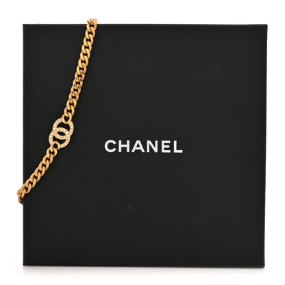 Chanel Metal Crystal Textured CC Chain Choker Necklace Gold 5 of 5