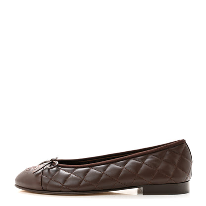 Chanel Lambskin Quilted CC Cap Toe Ballerina Flats 37.5 Dark Brown 1 of 9
