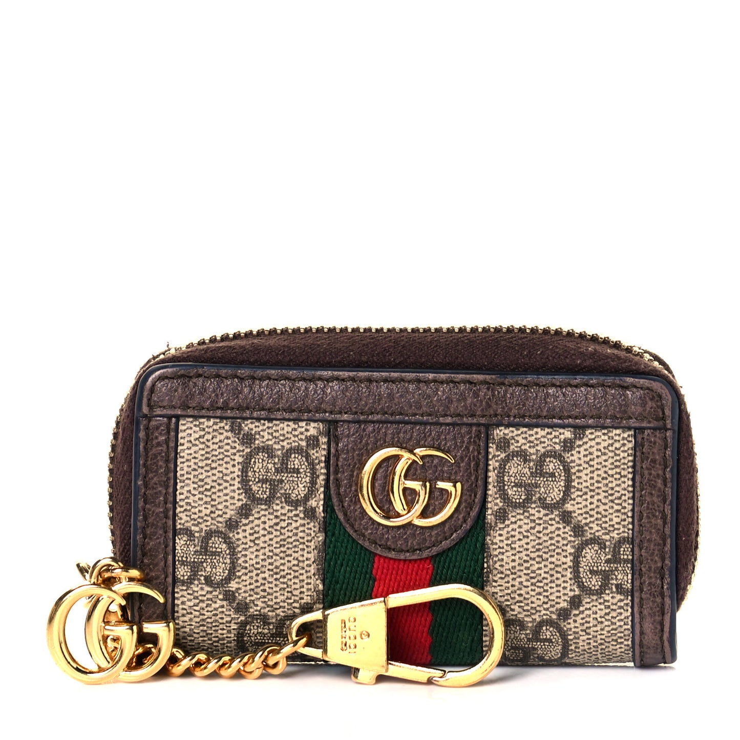 GG Supreme Monogram Web Ophidia Zip Around Key Case Beige New Acero
