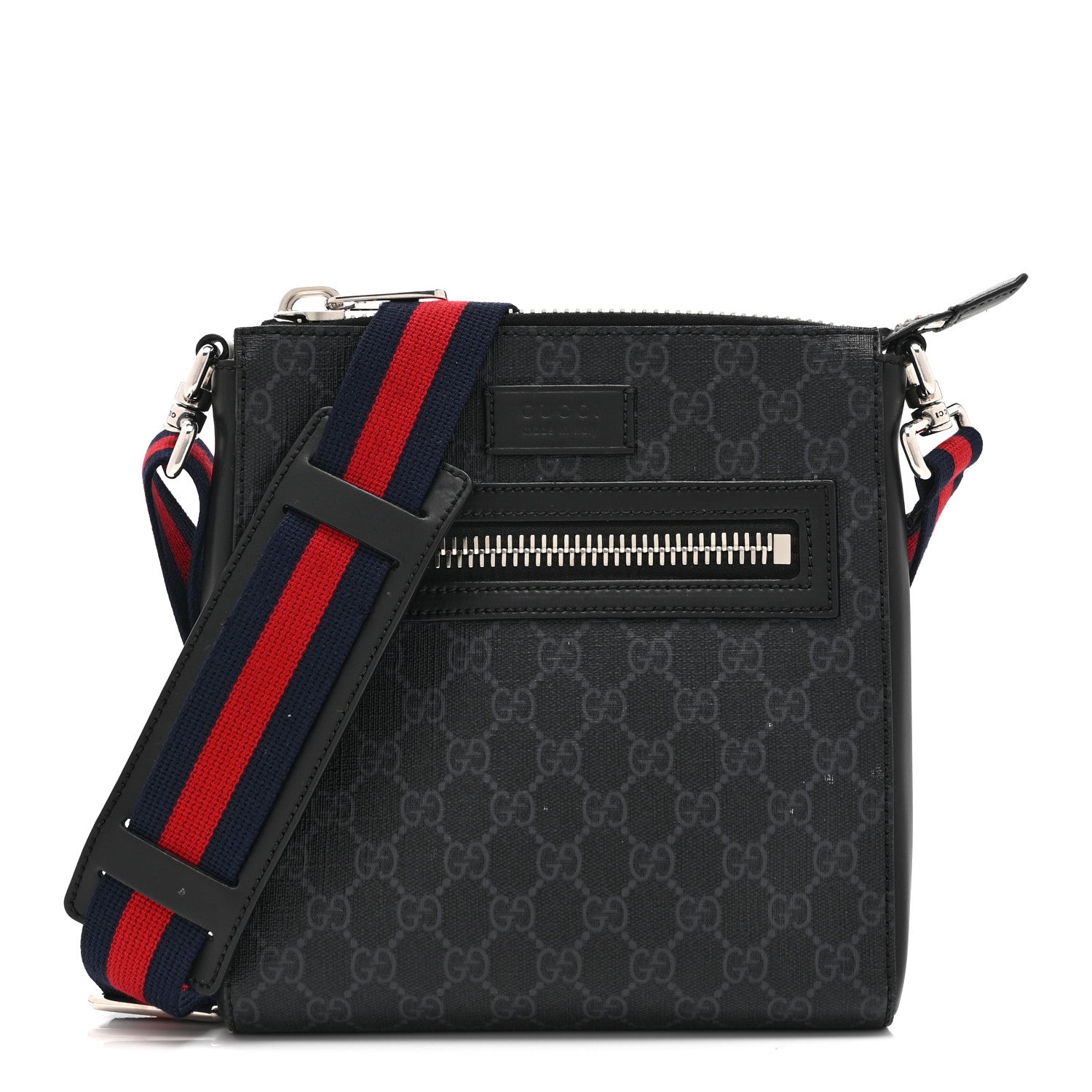 Gucci GG Supreme Monogram Web Small Flat Messenger Bag Black Grey 1 of 10