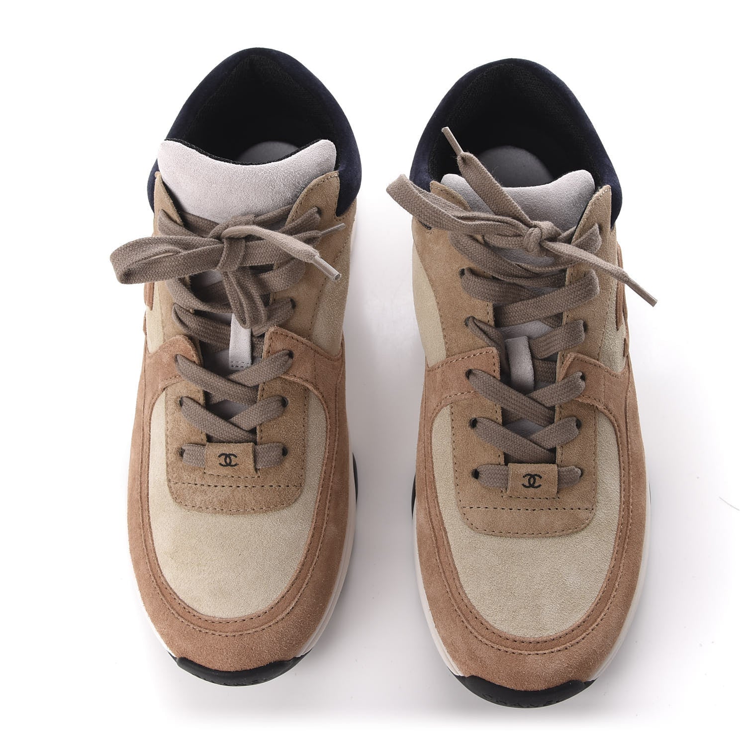Chanel Nylon Lambskin Suede Calfskin CC Sneakers 40.5 Tan 5 of 10