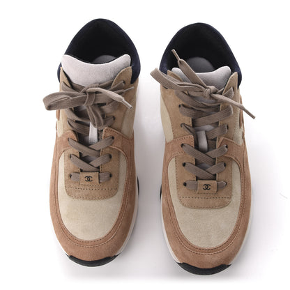 Chanel Nylon Lambskin Suede Calfskin CC Sneakers 40.5 Tan 5 of 10