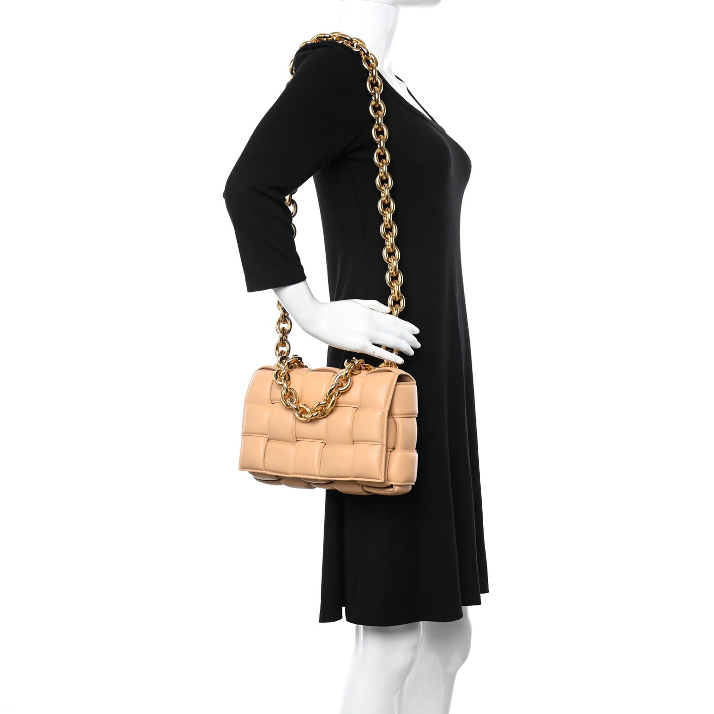 Lambskin Maxi Intreccio Padded Chain Cassette Crossbody Bag Almond