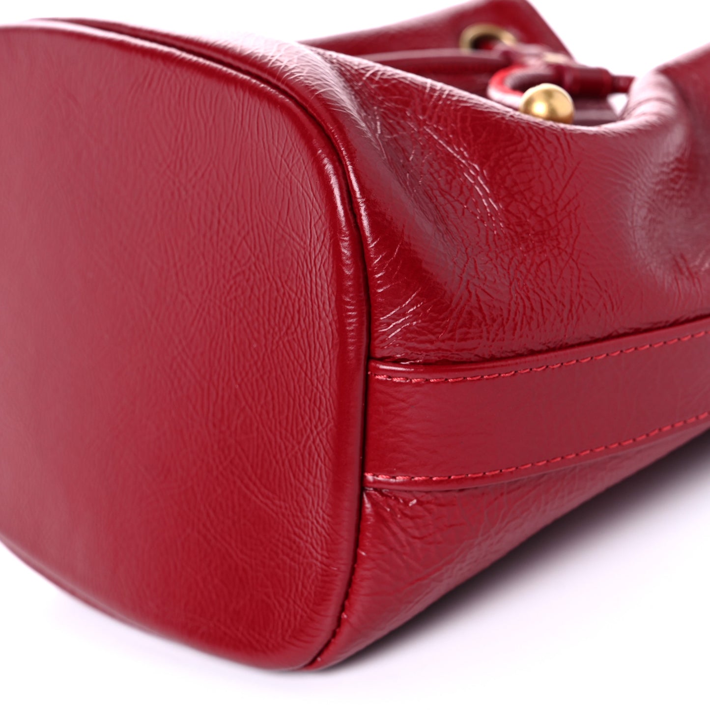 Shiny Aged Calfskin CC Chain Mini Drawstring Bag Red