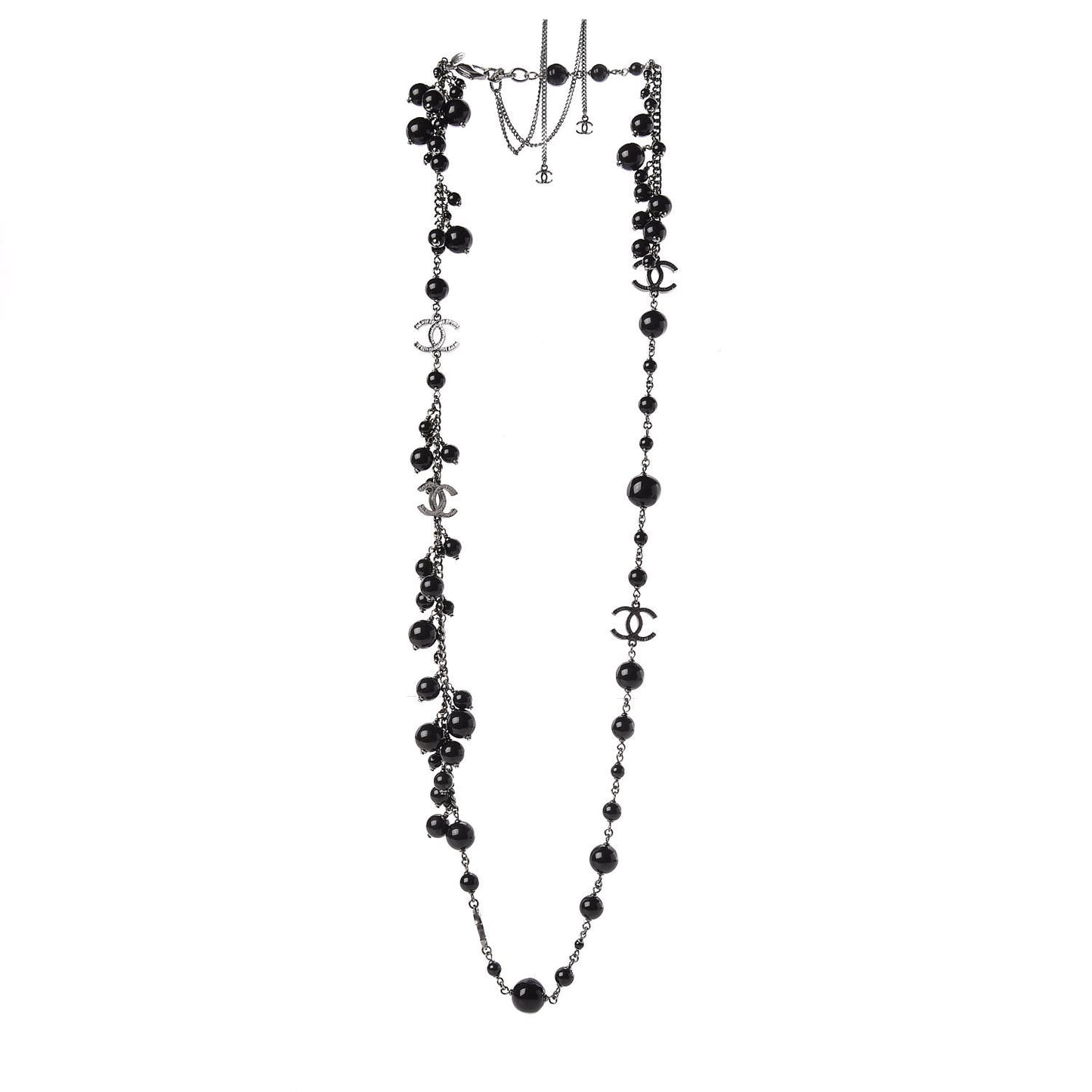 Ruthenium Beaded CC Long Necklace Black