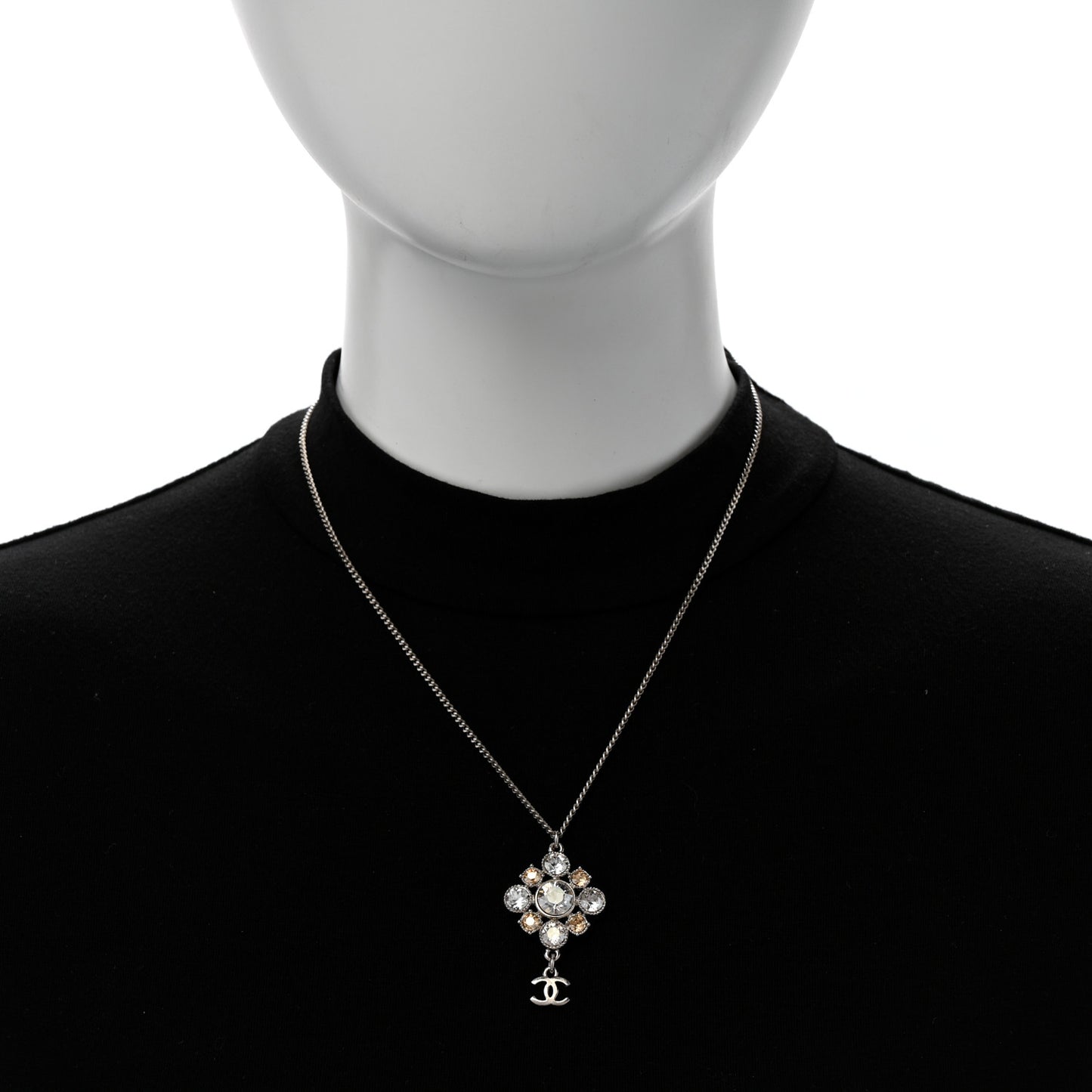 Crystal CC Drop Pendant Necklace Silver