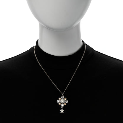 Chanel Crystal CC Drop Pendant Necklace Silver 2 of 5