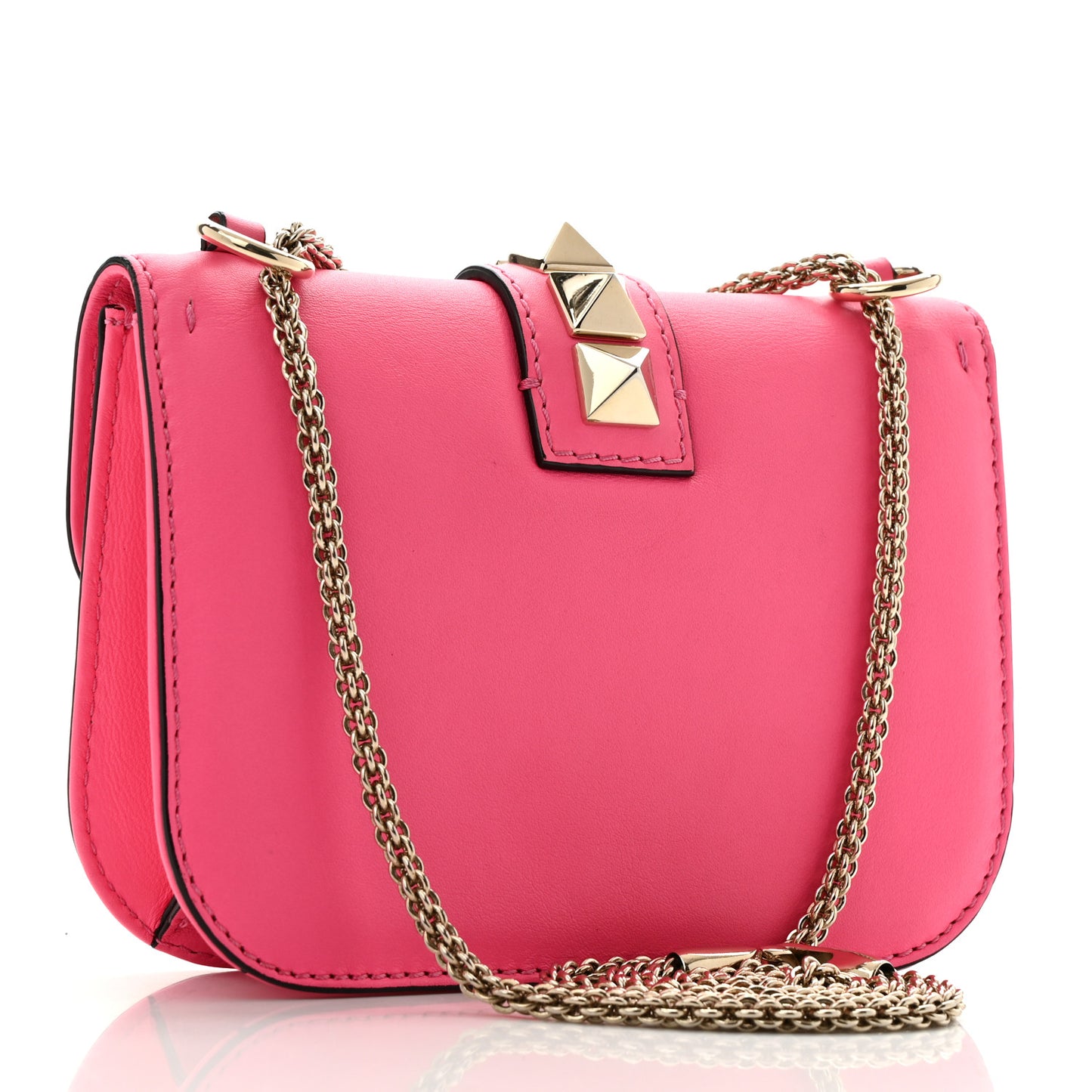 Vitello Small Glam Lock Rockstud Flap Deep Fuxia