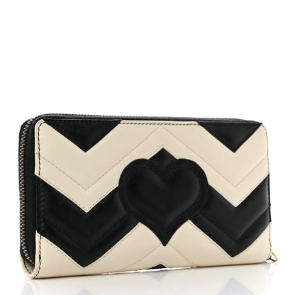 Gucci Calfskin Matelasse GG Marmont Zip Around Wallet Black White 3 of 10